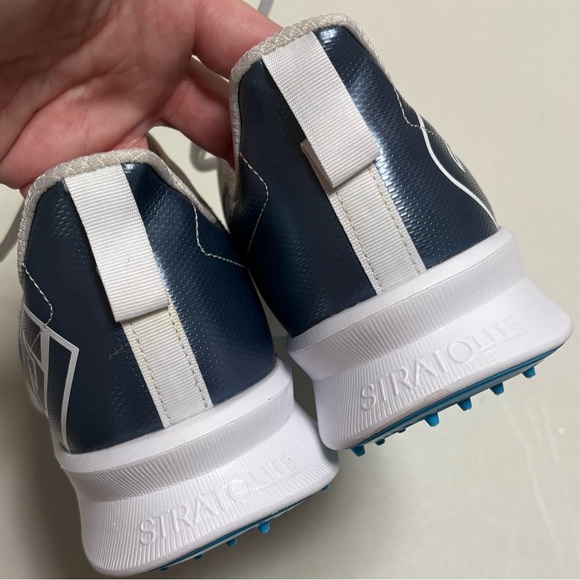 Footjoy Stylish White and Blue Men's Golf Shoes - Picture 6 of 6